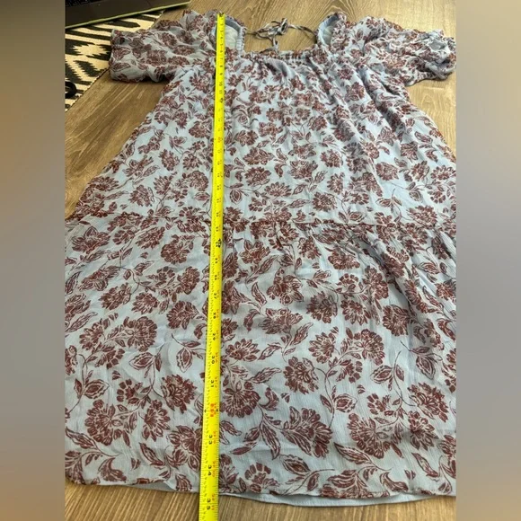 Madewell Blue Brown Floral Puff Sleeve Cute Flowy Swing Mini Dress Size 8 - Picture 7 of 12